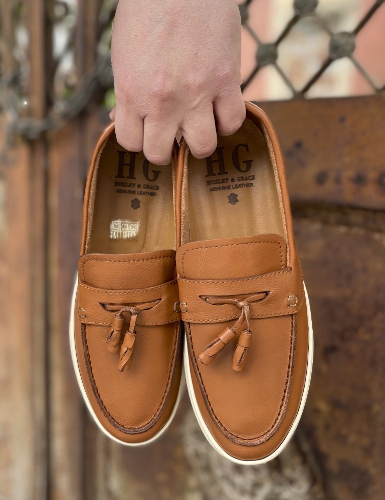 Huxley and Grace ανδρικά ταμπά δερμάτινα loafers με tassels HG174194T φωτογραφία